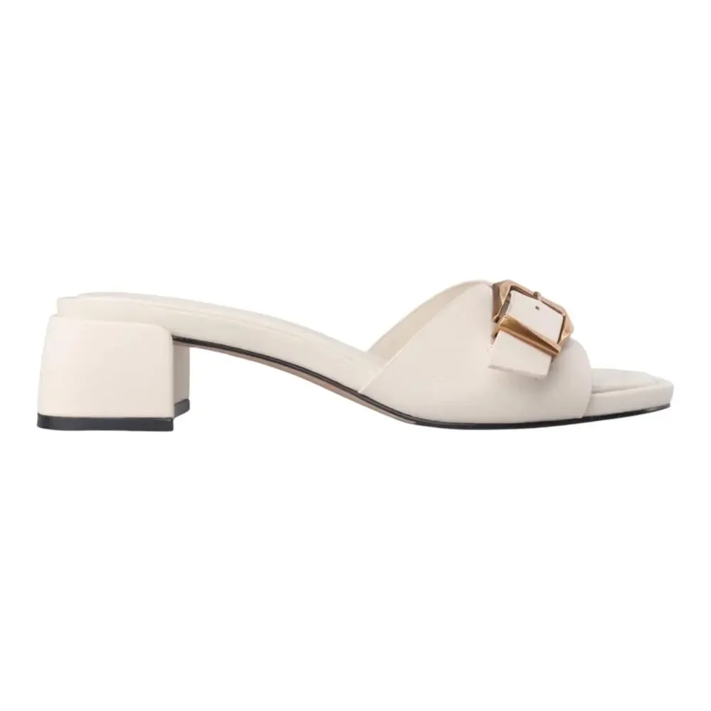 Giani Bernini Women's Kamilla Leather Buckle Block Heel Sandals White Size 8